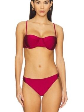 L'AGENCE dark cherry bandeau bikini top and Jean hipster bottom NWT size S